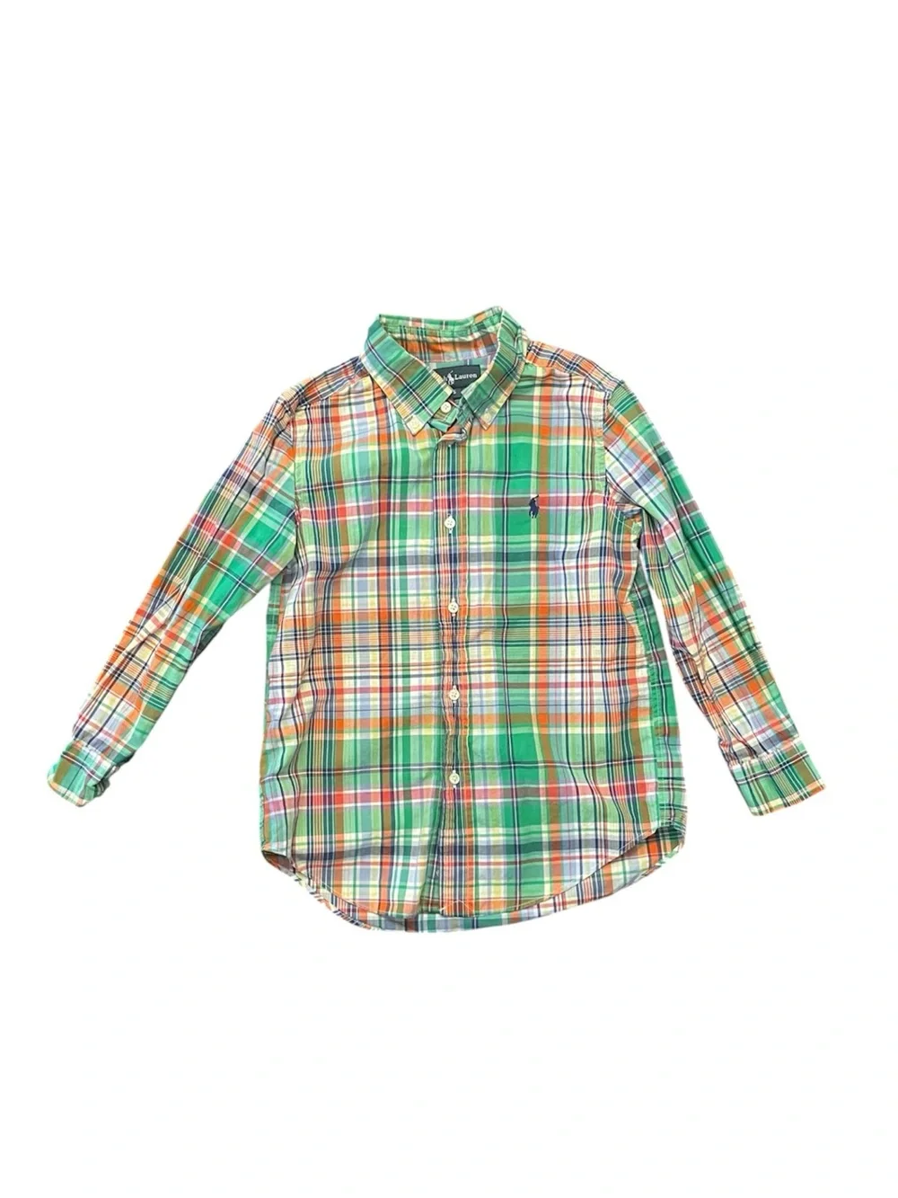Ralph Lauren Boys Green Plaid Button Front Shirt | Classic Preppy Cotton | 5